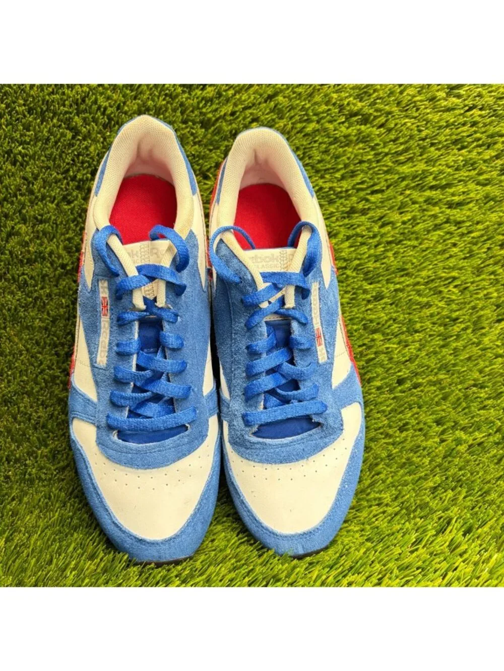 Reebok Classic Leather Mens Size 8.5 Blue White Athletic Leather Shoes Sneakers